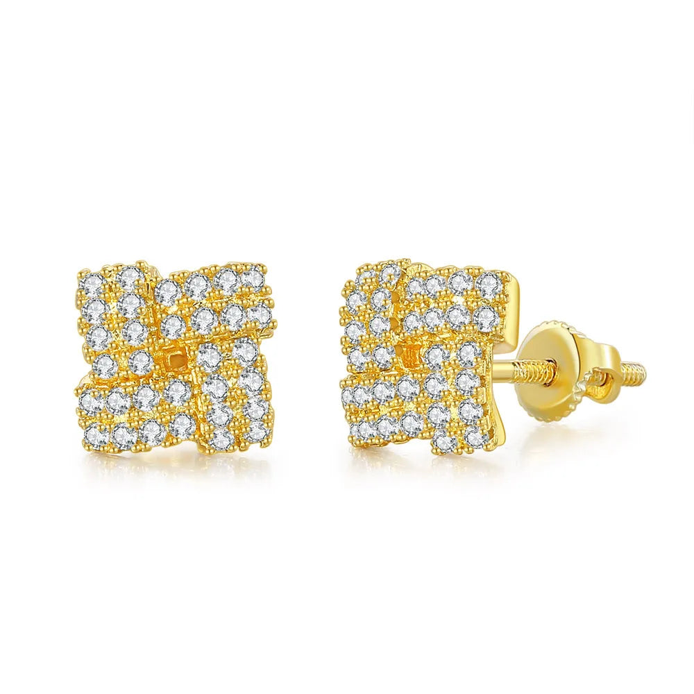 Iced Out Zircon Stud Earrings Stainless Steel CZ