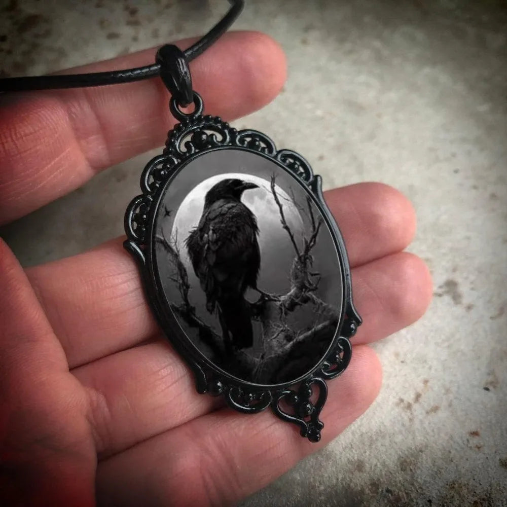Gothic Crow Pendant Necklace