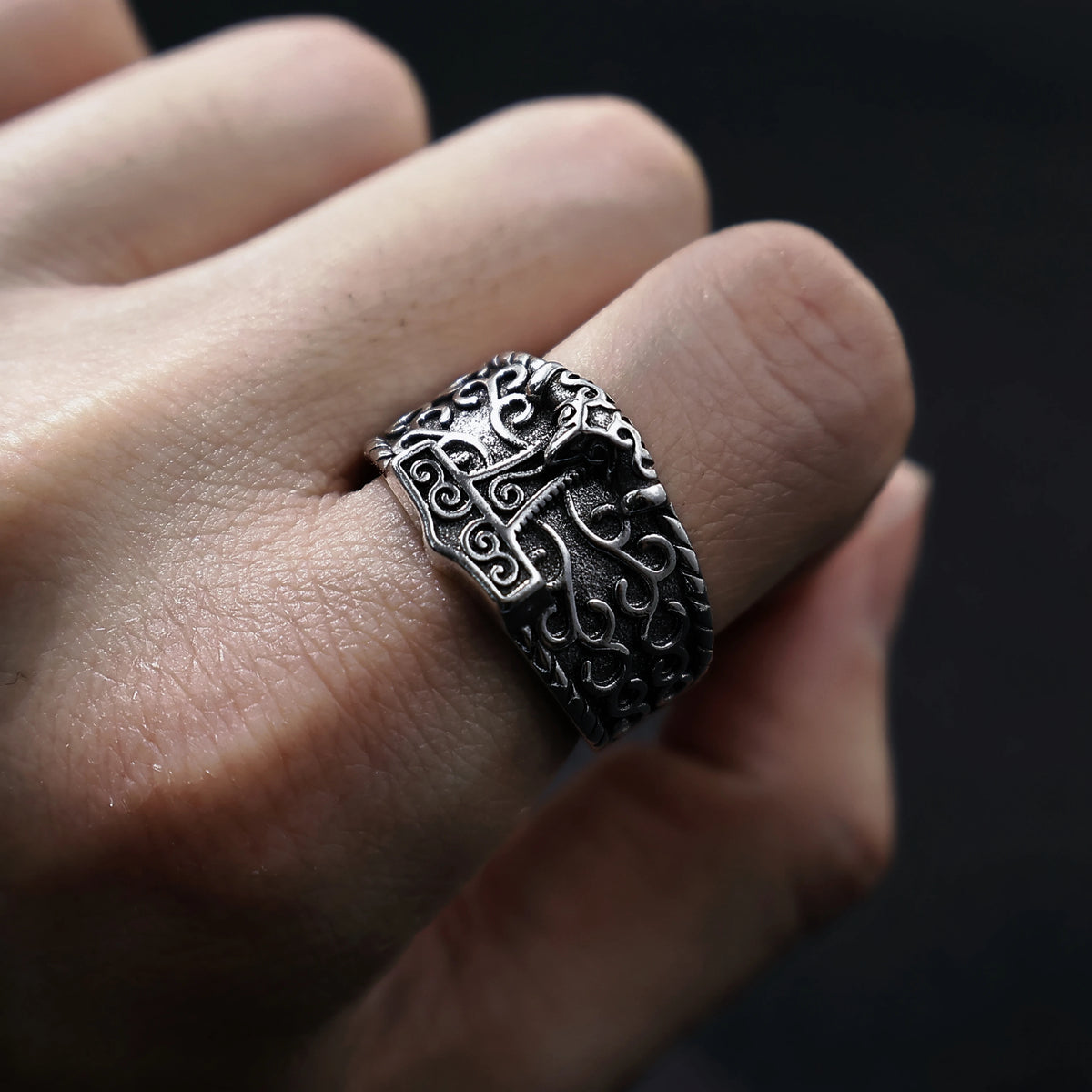 Viking Anchor Open Ring, Silver-Tone — Copper Alloy
