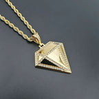 Geometric Faceted Rhinestone Pendant Necklace — Stainless Steel