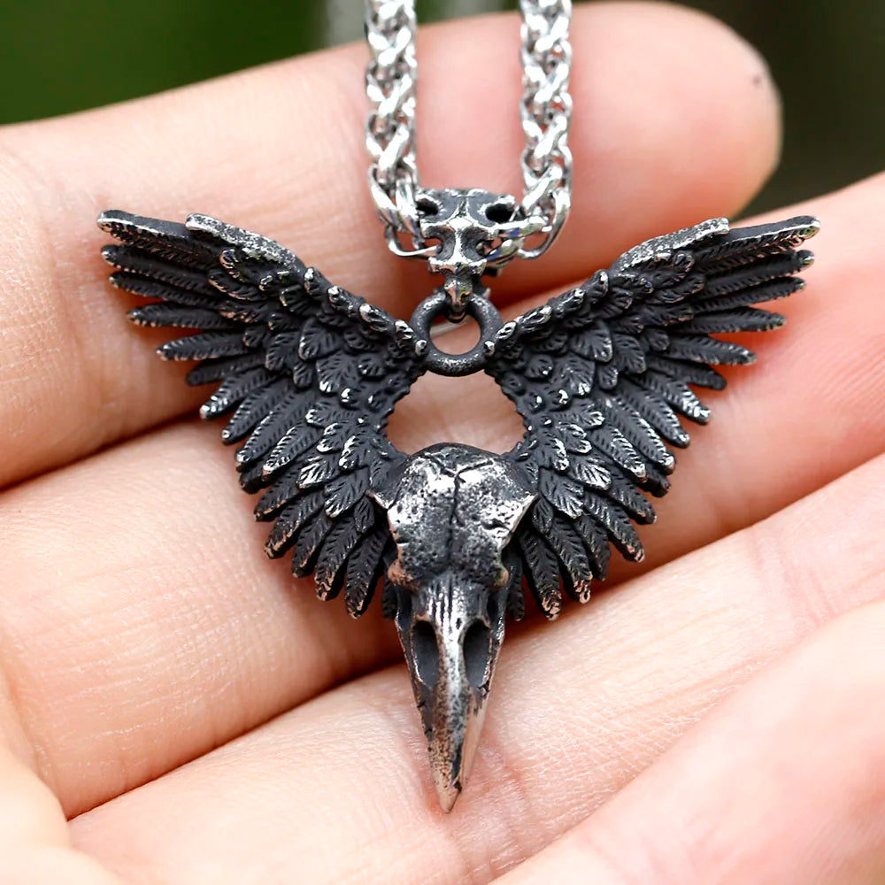 Viking Raven Stainless Steel Pendant Necklace