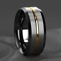 8MM Fashion Gold Color Groove Stainless Steel Rings Silver Color Brushed Black Edge Rings Women Wedding Band Jewelry