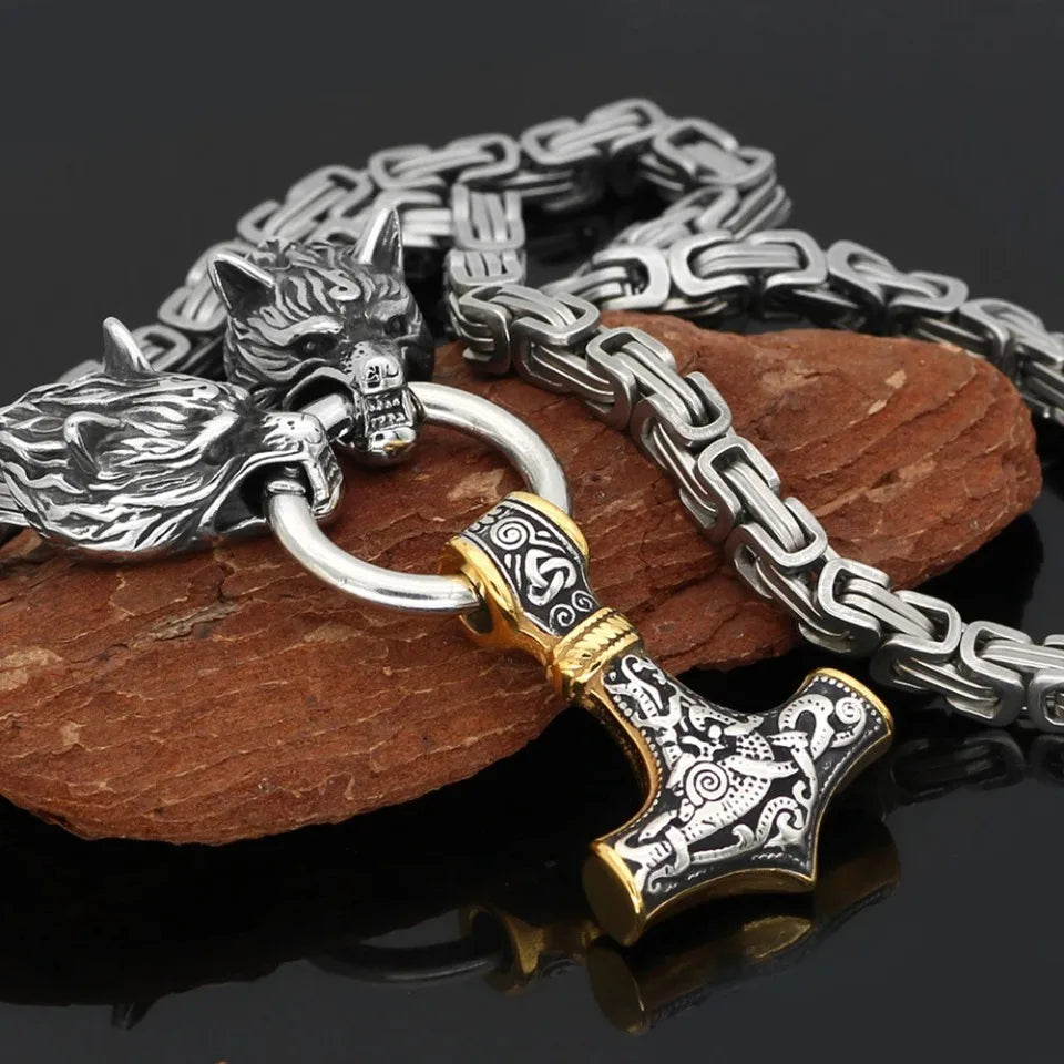 Viking Wolf Stainless Steel Pendant Necklace