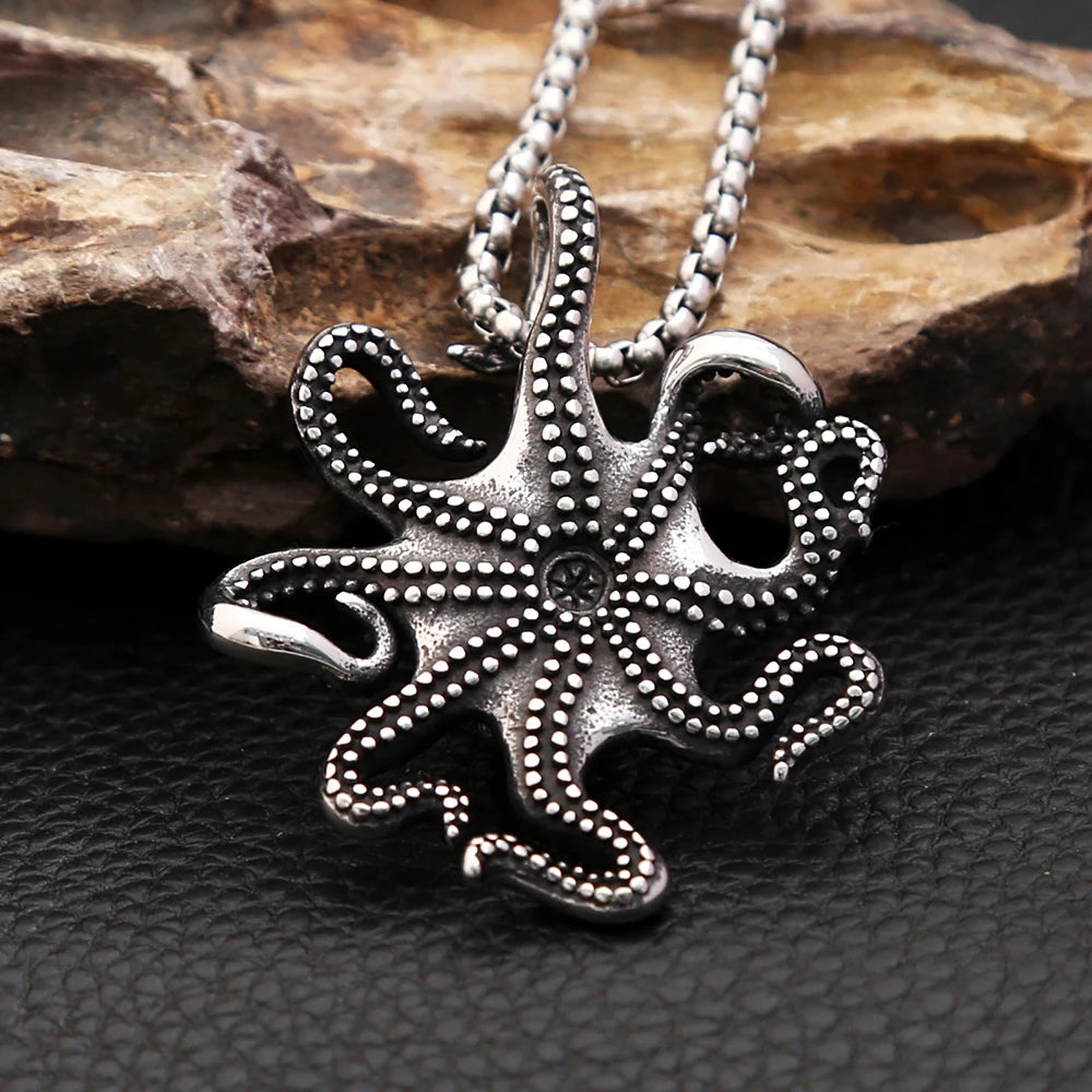 High Quality Punk Stainless Steel Big Octopus Pendant Necklace For Men Classic Deep Sea Animal Necklaces Fashion Jewelry Gifts