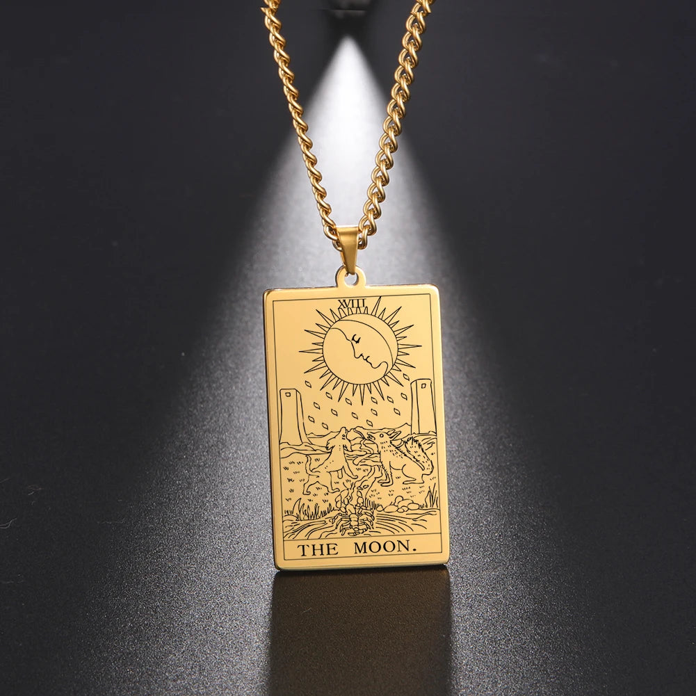 Dawapara Vintage Tarot Card Necklace The Major Arcana Pagan Astrology Talisman Pendants Necklace Stainless Steel Jewelry