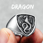 Dragon Shield Ring 316L Stainless Steel Men Rings Rock Punk Norse Myth for Biker Male Boyfriend Jewelry Best Creative
