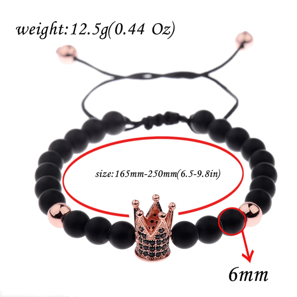 DOUVEI 6mm Pave Zircon Crown Weaving Bracelet Charm Men Black Matte Bracelets For Women Dropshipping ABL007