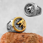 Stainless Steel Viking Wolf Head Ring Never Fade Gold Color Men's Hunting Game Hunter Wolf Claw Ring Nordic Wolf