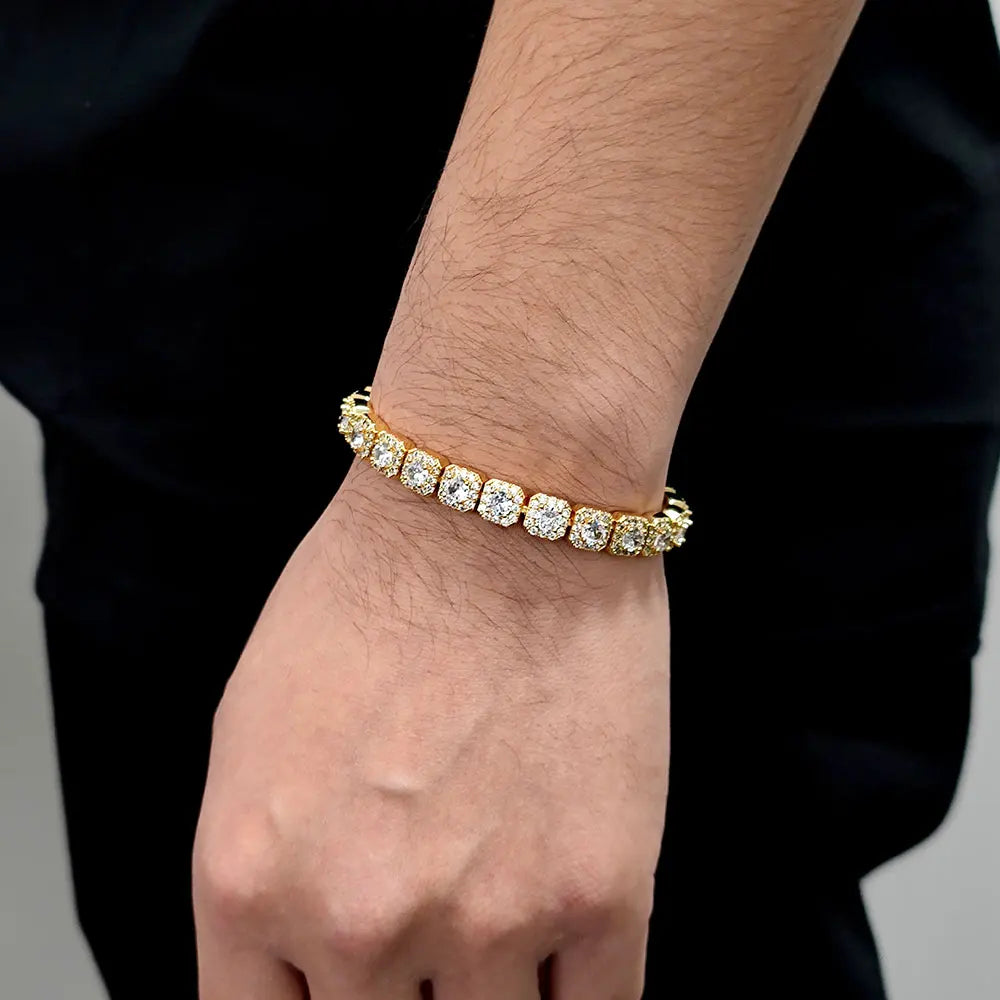 Gold Tennis Bracelet Iced Out 7MM Cluster