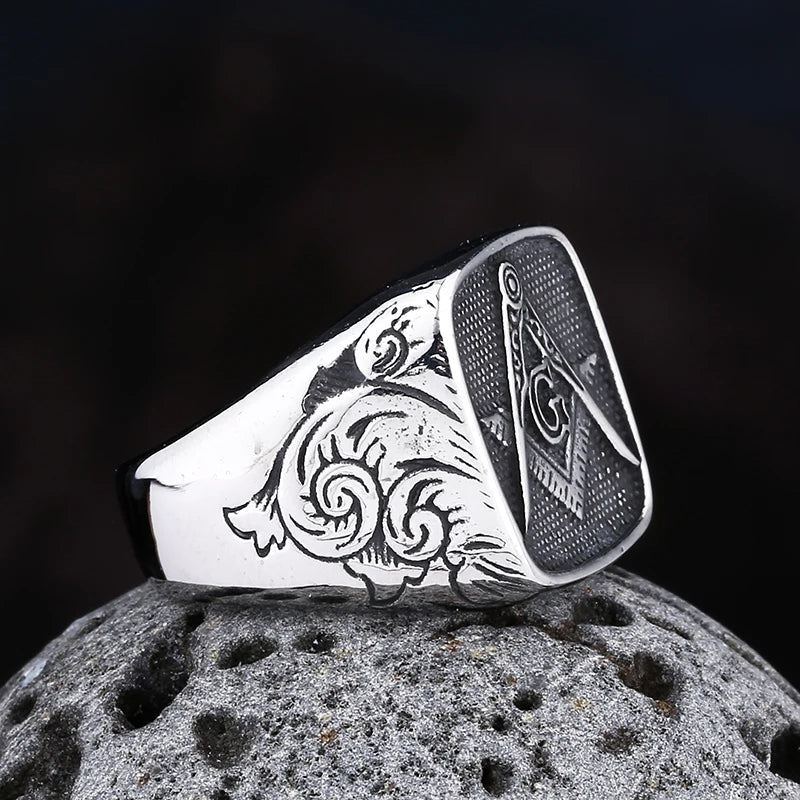 Freeshipping Fashion 2024 New 316L Stainless Steel Freemasonry Ring With Pattern For Man Biker Jewelry For Boyfriend