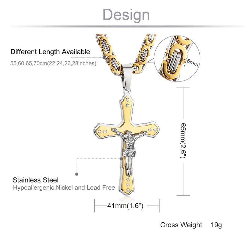 Ancient Crystal Jesus Christ Crucifix Necklace — Stainless Steel