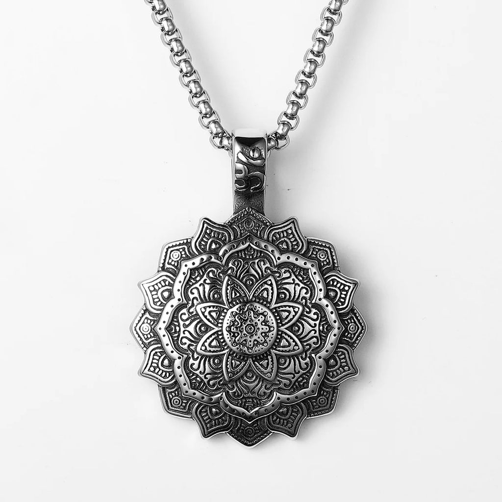 Mandala Flower Pendant — Stainless Steel