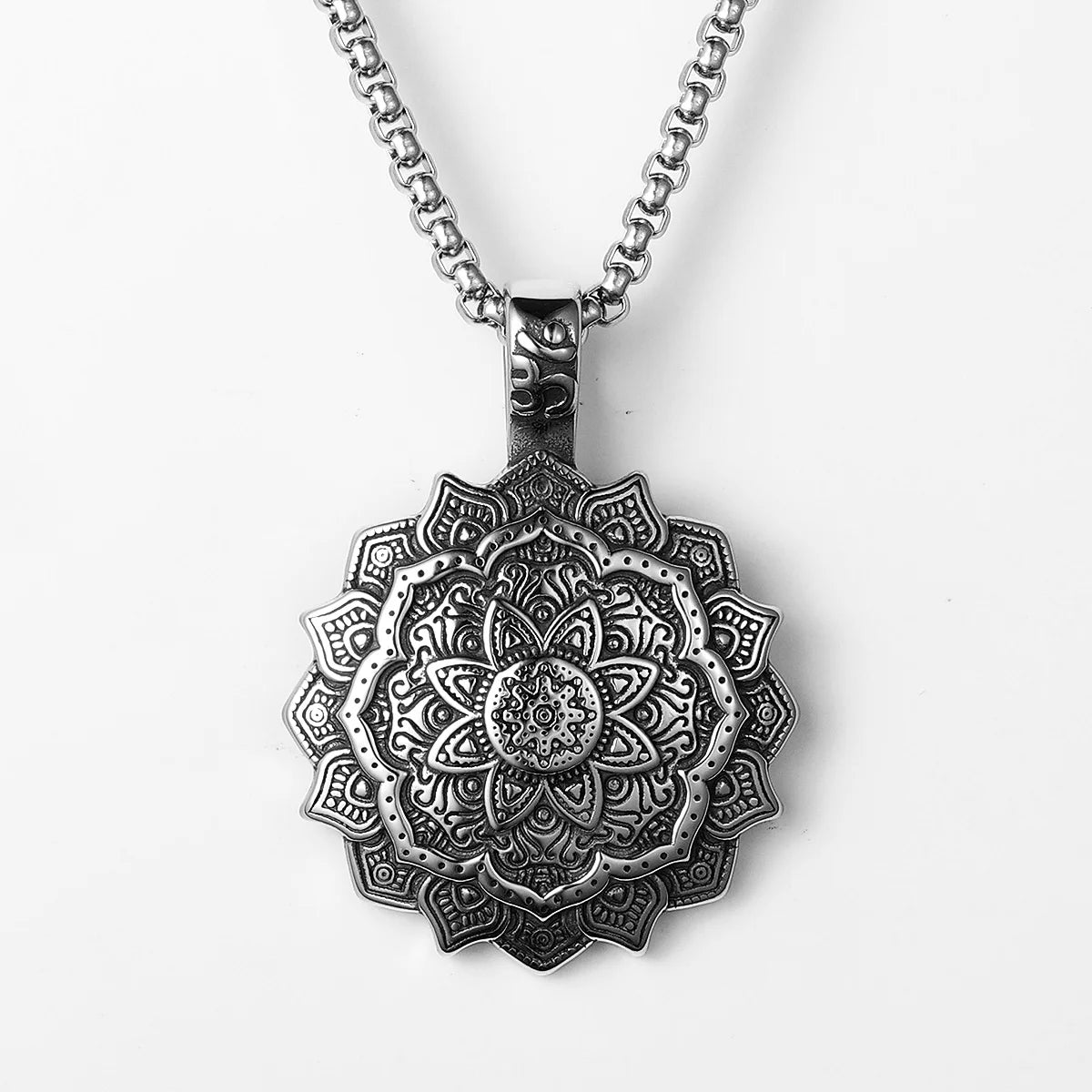 Mandala Flower Pendant — Stainless Steel