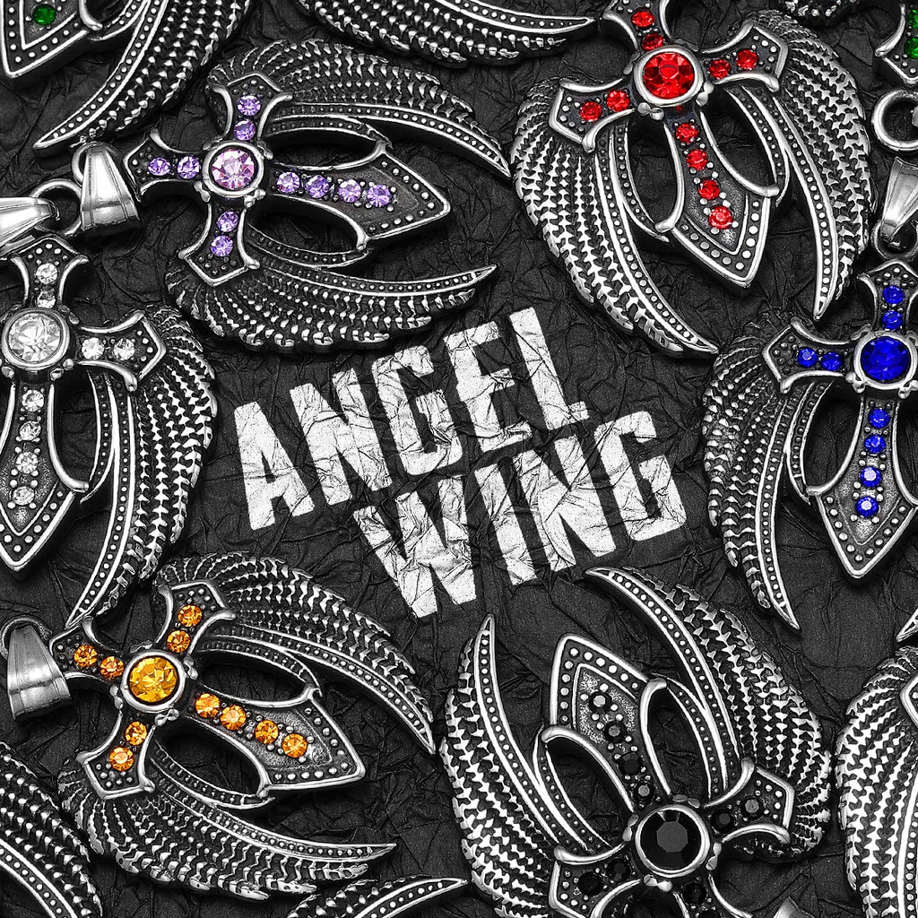 Angel Wing Cross Pendant — Stainless Steel