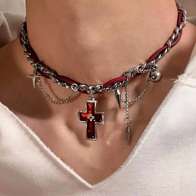 Star Cross Leather Pendant Necklace