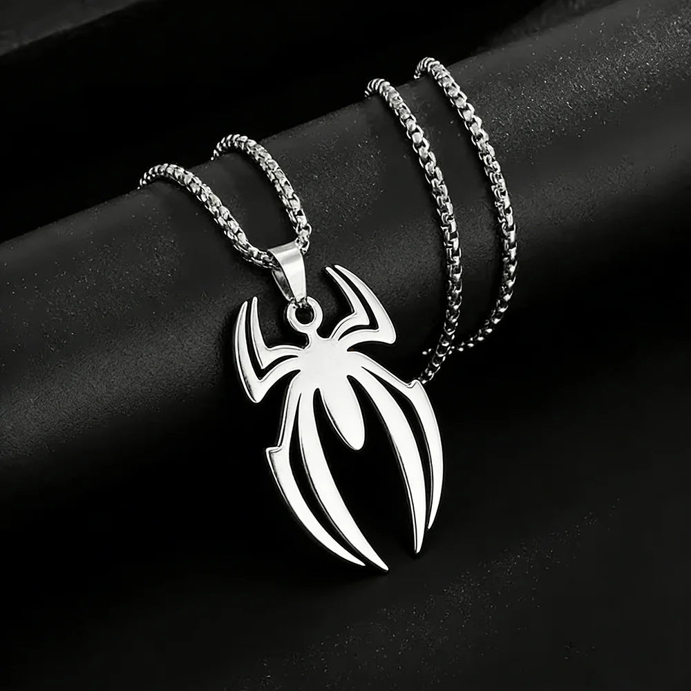 Silver Spider Pendant Necklace Box Chain