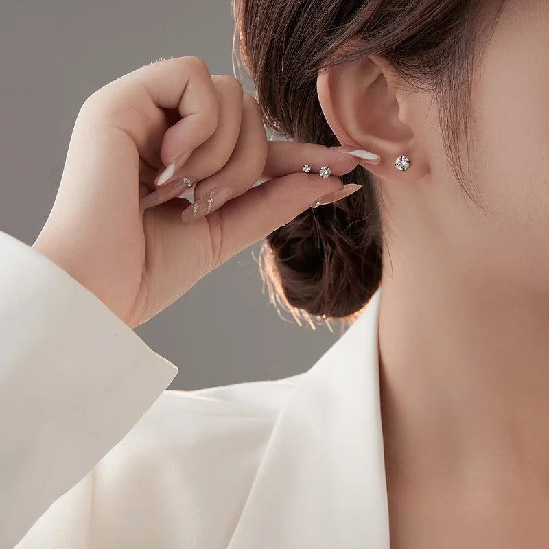 4 Prong CZ Zircon Stud Earrings — Cartilage Screw Back Piercing