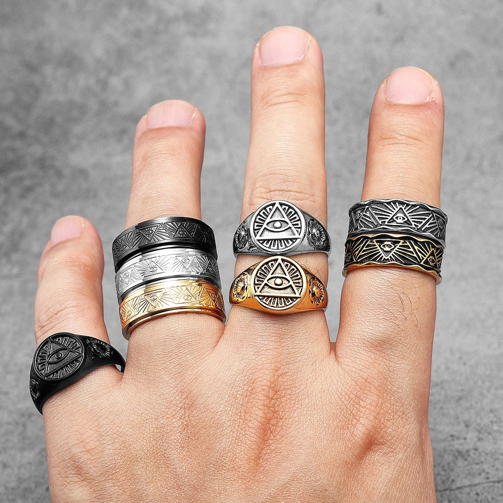 Illuminati Eye Spinner Ring — Stainless Steel
