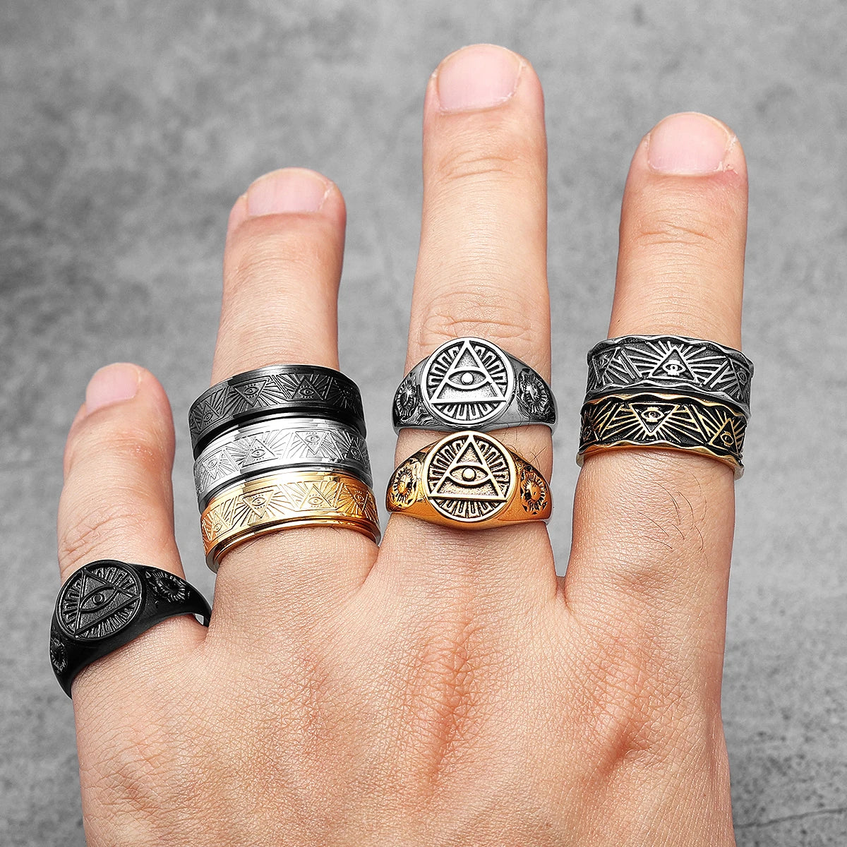 Illuminati Eye Spinner Ring — Stainless Steel