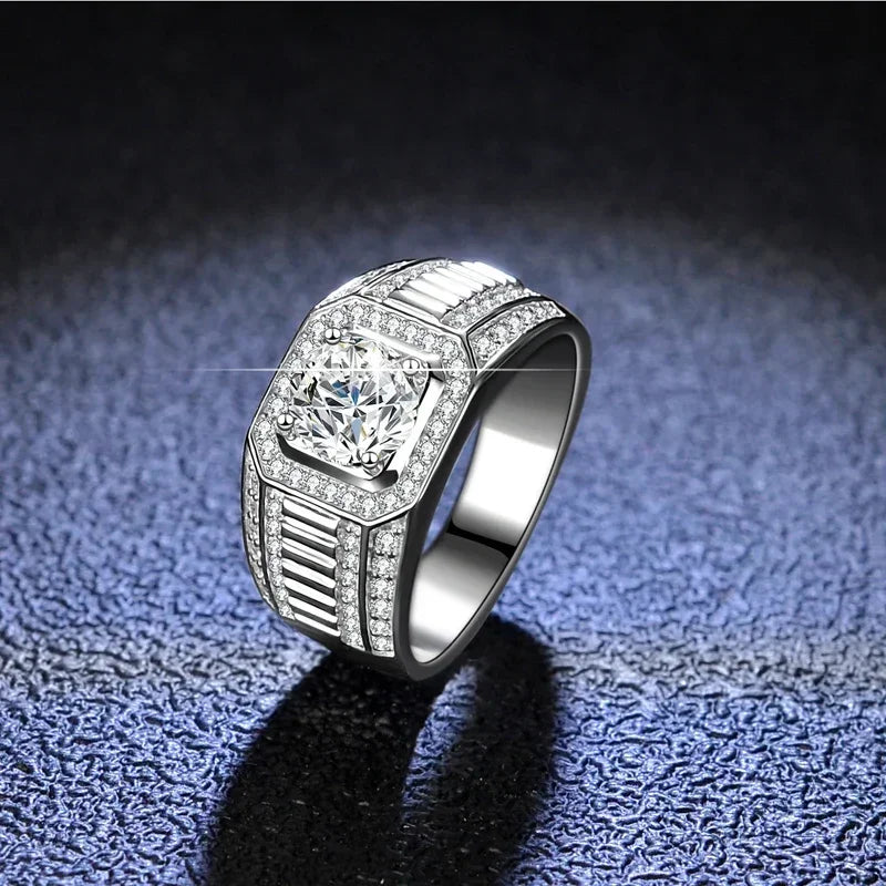 Platinum PT950 Men's Luxury Eternal 18K White Gold Rings With Credentials 1 Carat VVS D Color Diamond Moissanite