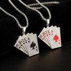 Iced Out Ace Playing Card Pendant Necklace — Stainless Steel