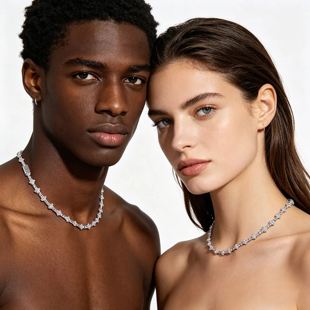 Tennis Chain Necklace Stainless Steel 6.5MM Cluster