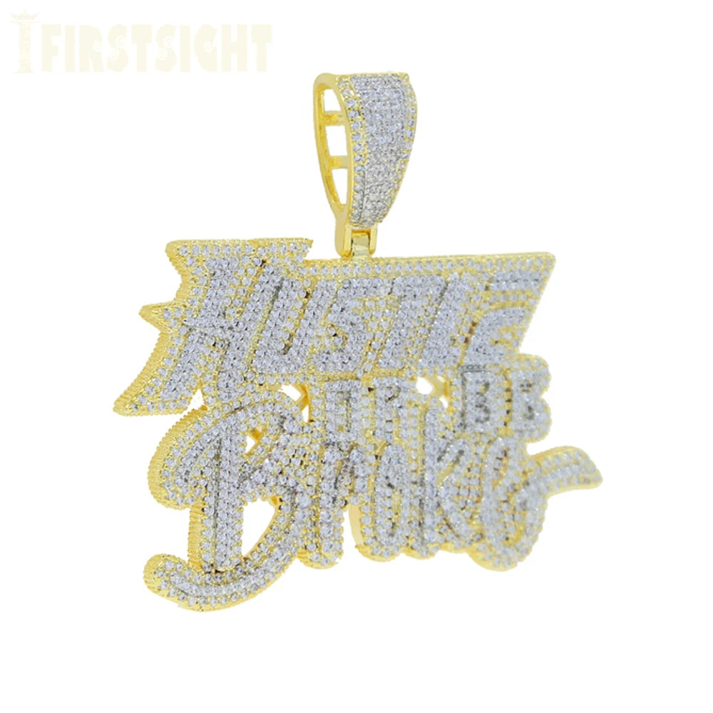 New Iced Out Bling CZ Letter Cross Pendant Necklace Various Design 5A Zircon Two Tone Color Badge Charm Men's Hip Hop