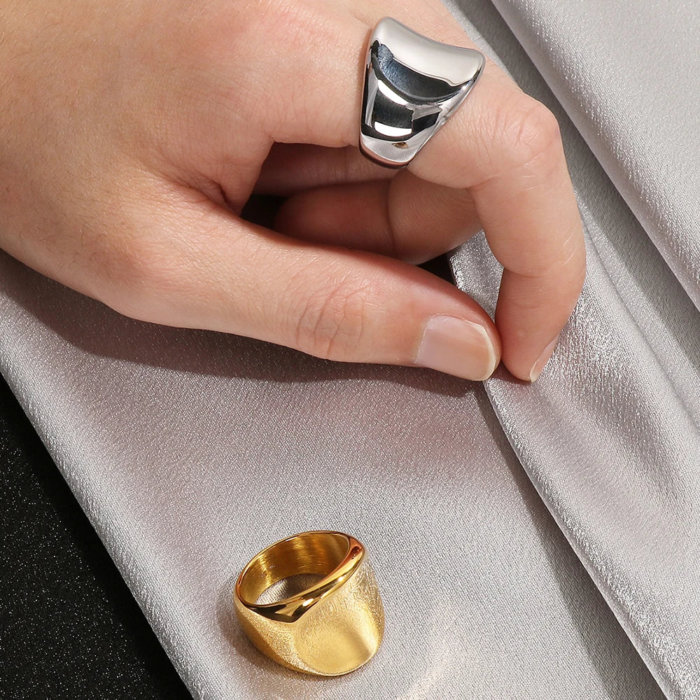 18K Vacuum Plated Wide Rings for Man Solid 316l Stainless Steel Men's Band Accessories Engagement Ring Birthday Party