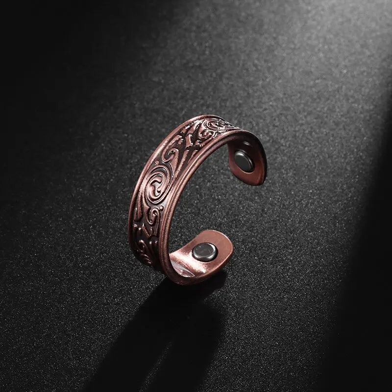 Flower Shape Magnetic Ring Copper Adjustable Open Cuff Ring Men and Women Magnet Healthy Energy Ring for Arthritis Pain Relief