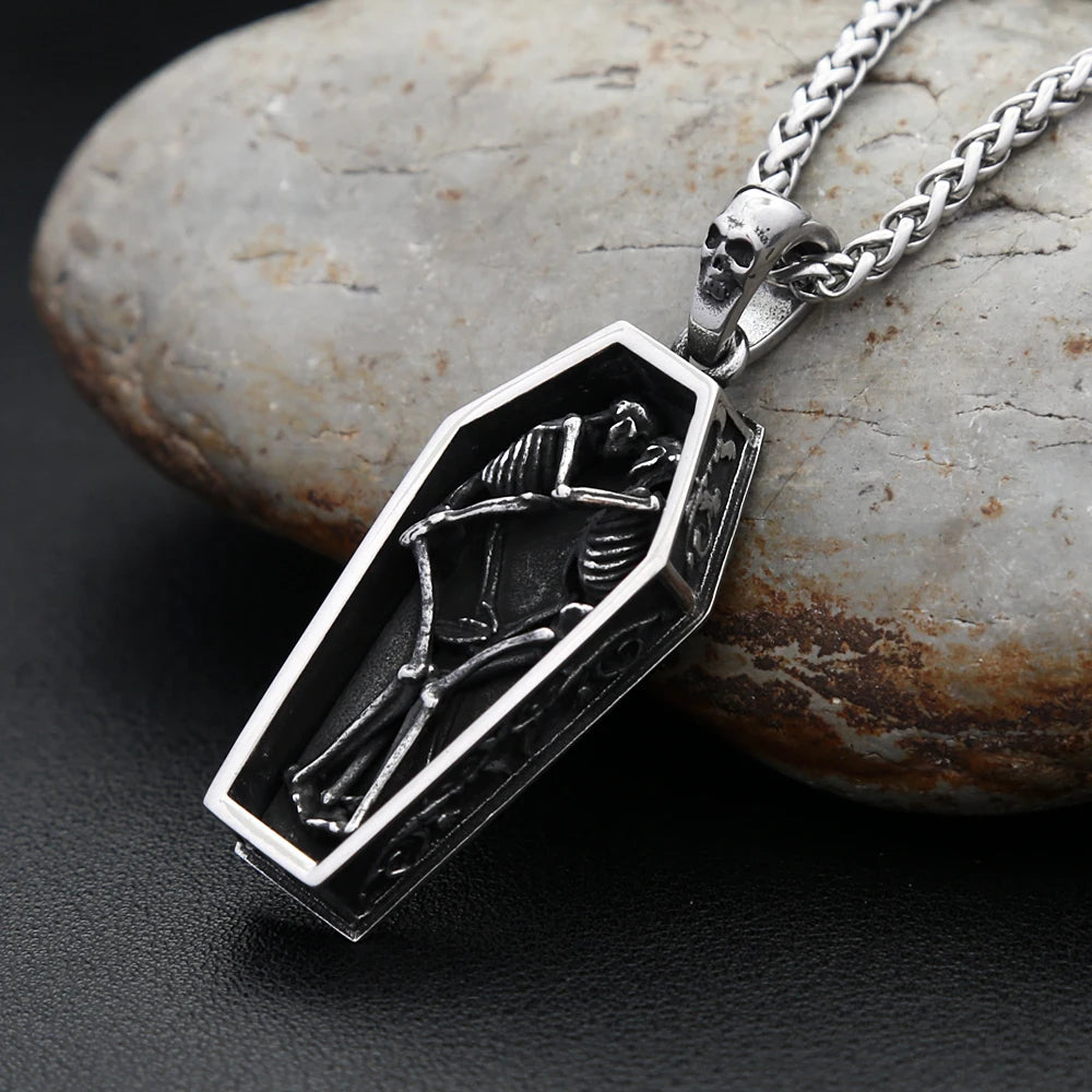 Skull Coffin Pendant Necklace — Stainless Steel