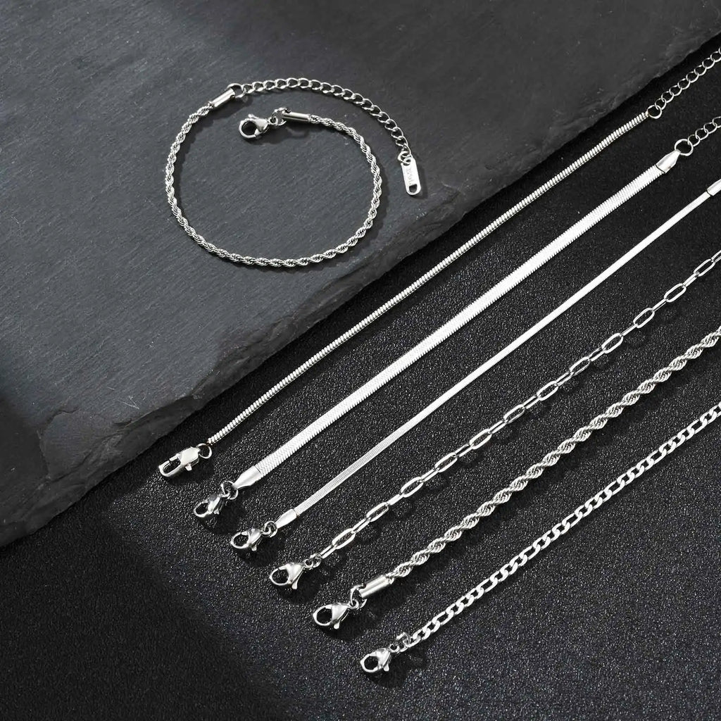 Silver Chain Bracelet Set 7pcs — Stainless Steel
