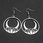 Moon Steel Earrings Gothic Flower Crescent Dangle