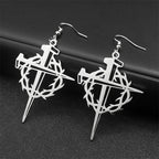 Jesus Crown Thorns Silver Earrings Drop Christian