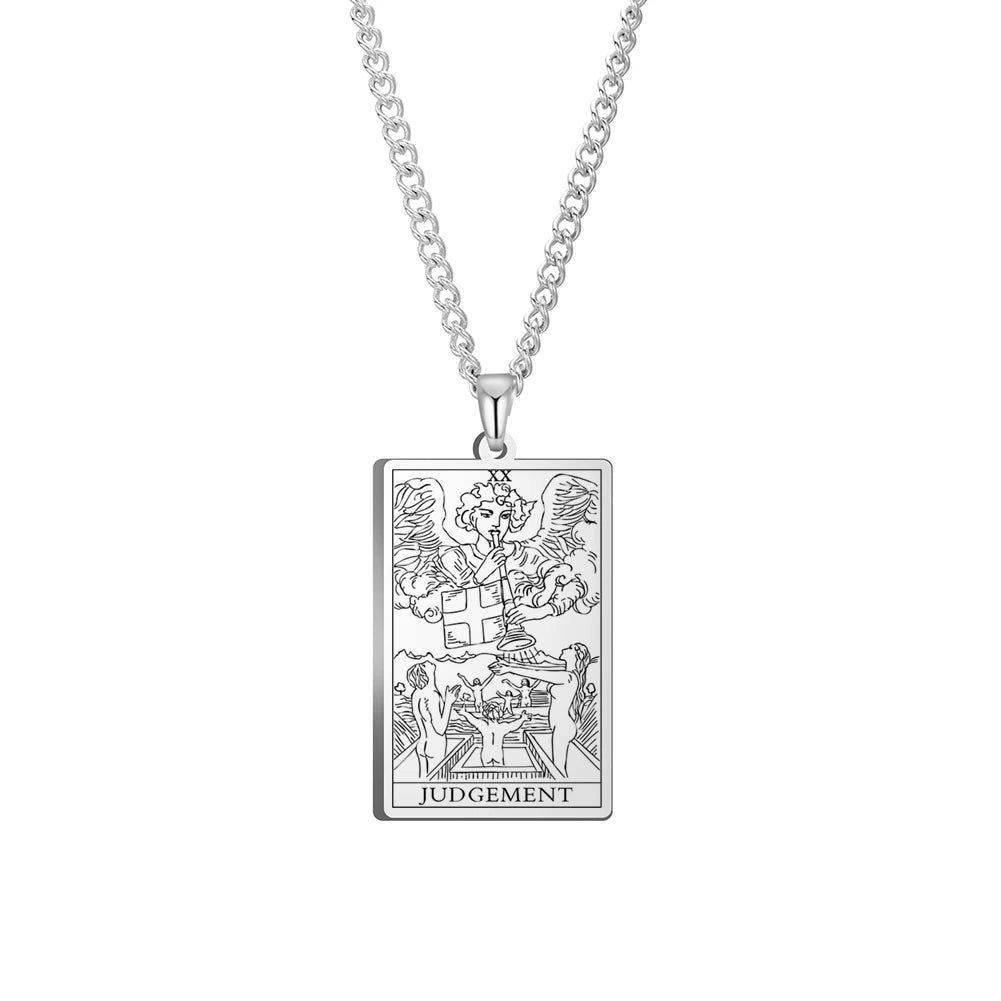 Dawapara Vintage Tarot Card Necklace The Major Arcana Pagan Astrology Talisman Pendants Necklace Stainless Steel Jewelry