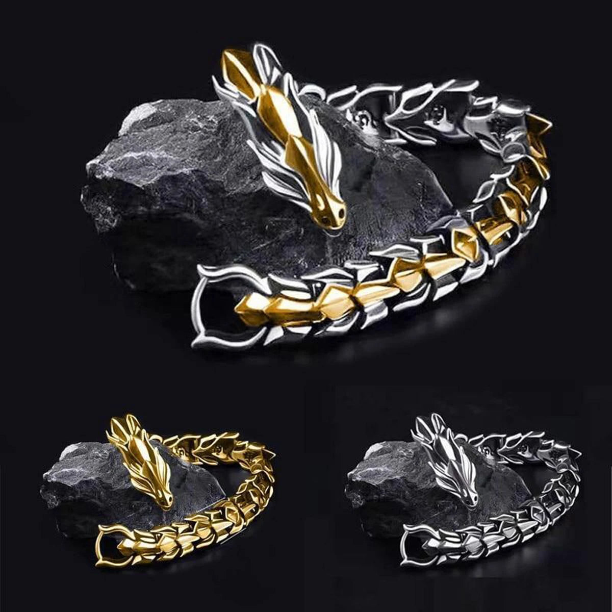 Viking Dragon Cuff Bracelet — Stainless Steel