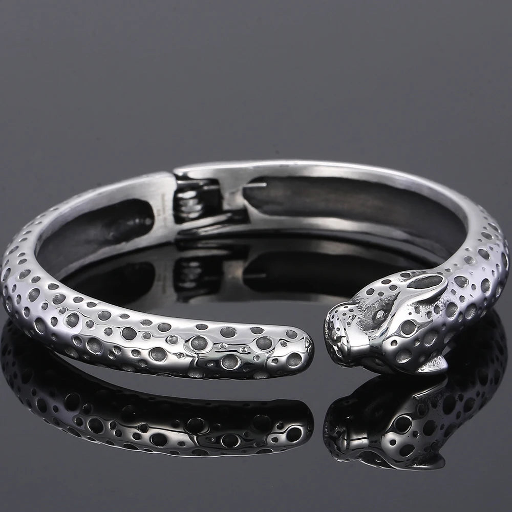 Men's 316l Stainless Steel Leopard Open Bangle Punk Gothic Animal Cuff Bracelet for Man Hip Hop Jewelry Cool Gifts for