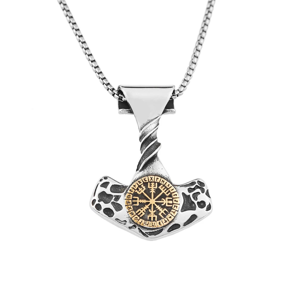 Compass Thor Hammer Steel Pendant Vintage Nordic