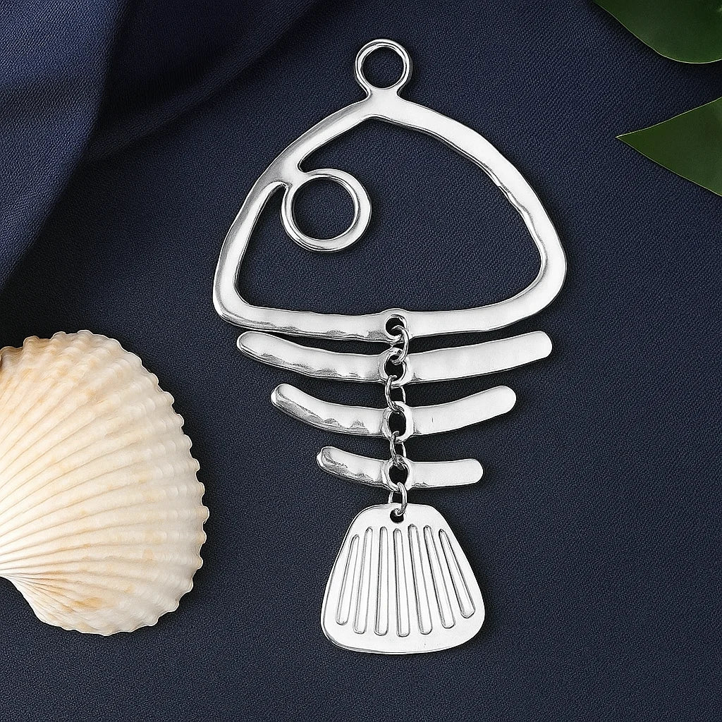 1Piece Matt Golden and Silvery Large Fish Bone Skeleton Charms Pendants for DIY Necklace Jewellery Making Findings