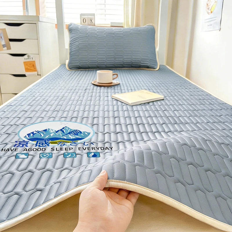2026 New Summer Cooling Mattress Pad, Solid Color Latex & Ice Silk Mat Washable Foldable Bed Cover for Home Dorm Single
