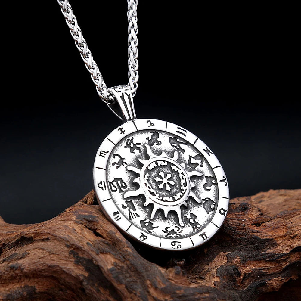 Zodiac Steel Pendant Vintage Constellation Round