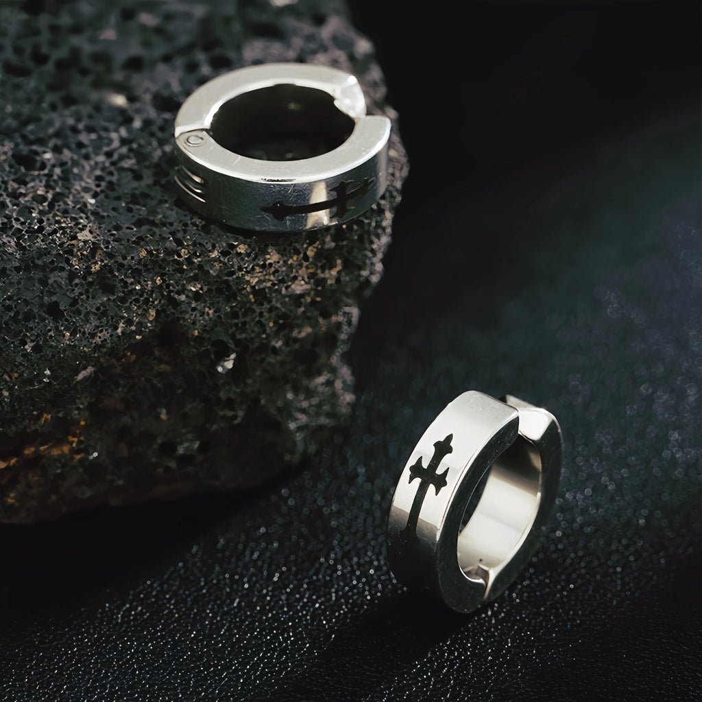 Retro Cross Non Pierced Ear Clips For Men Women Stainless Steel Clip On Earrings Punk Gothic Rock Hiphop Unisex Jewelry