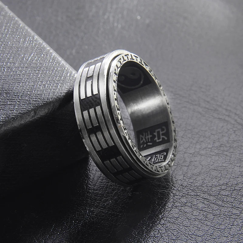 Stainless Steel Tai Chi Spinner Ring Statement