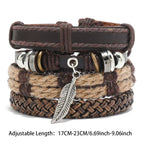 Leaf Pendant Bohemia Leather Bracelets for Men Women Ethnic Braid Rope Hand Woven Bracelet Drawstring Bracelet Beads Jewelry