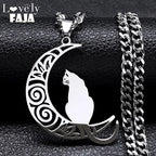 Wicca Moon Cat Choker — Stainless Steel