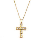Gold-Tone Jesus Cross Rhinestone Necklace — Stainless Steel