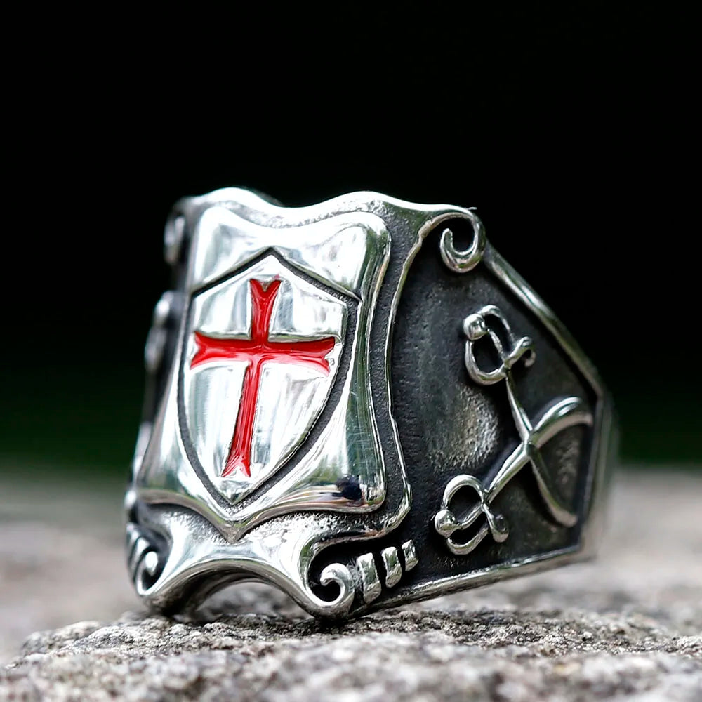 Knights Templar Red Cross Biker Ring — Stainless Steel