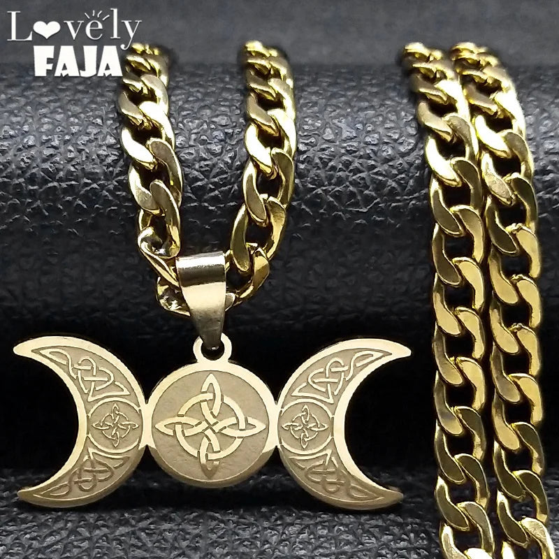Celtic Moon Pendant Necklace — Stainless Steel