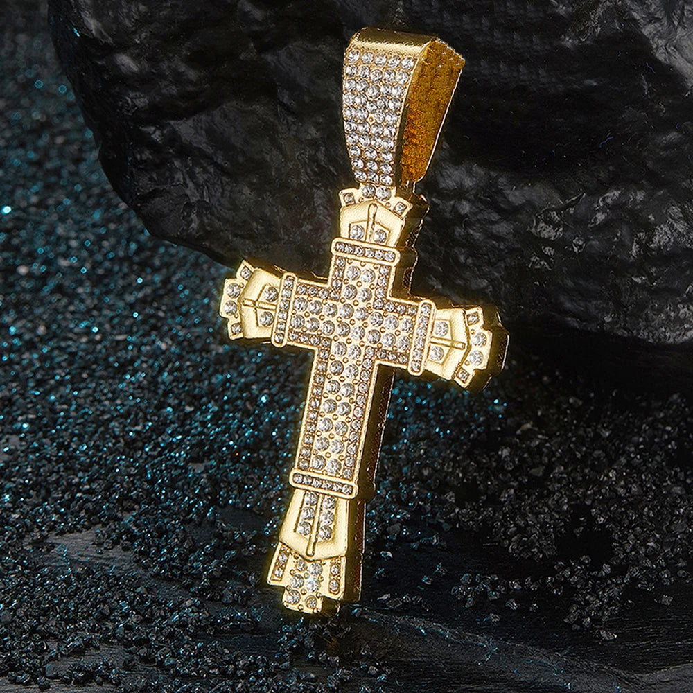 Iced Out Cross Pendant Necklace with Miami Cuban Chain Link
