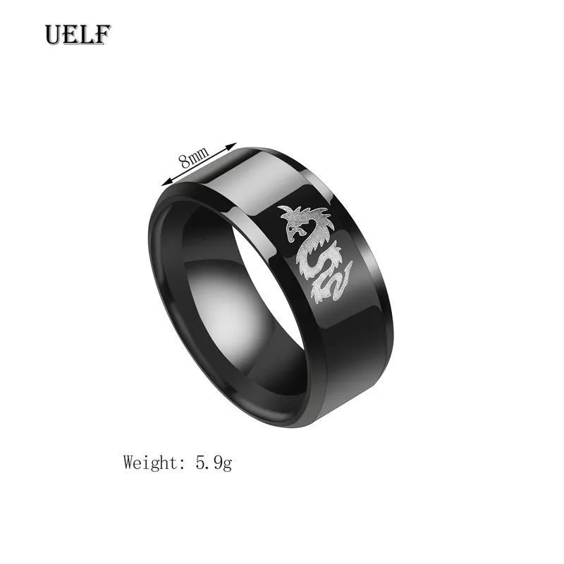 Uelf Punk Fashion Style Antique Retro Male Jewelry Viking Ring Female Black Dragon Amulet Vintage Norse Rune Rings For