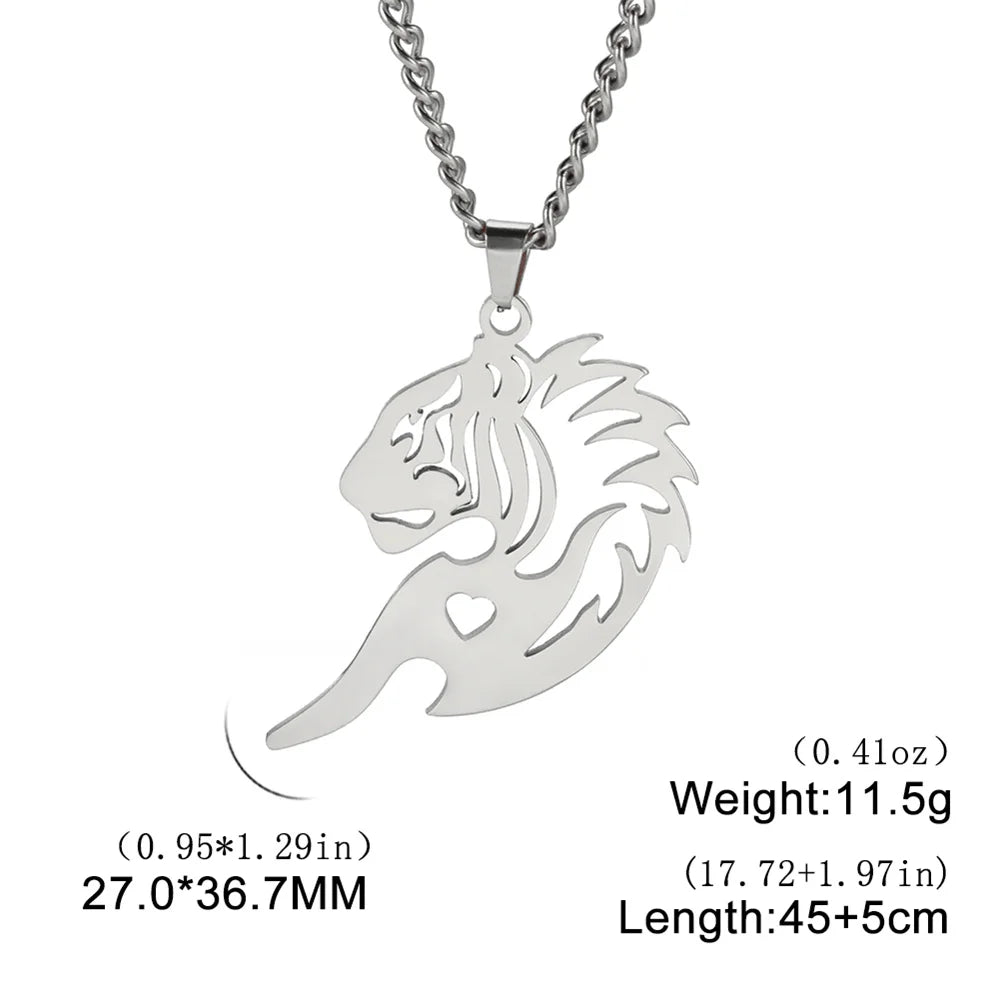 My Shape Lion King Crown Pendent Necklaces for Men Boys Stainless Steel Punk Animal Wolf Charms Choker Chains Hip Hop